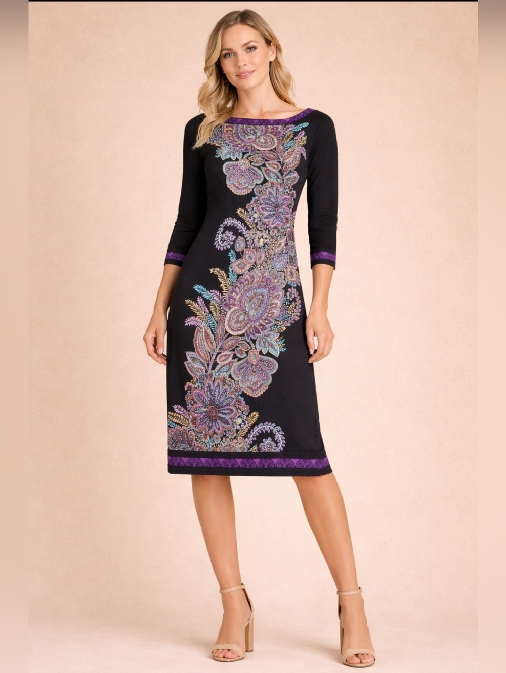 INC International Concepts Sheath Black Dress w/ Cascading Pattern, NWT, Size PP